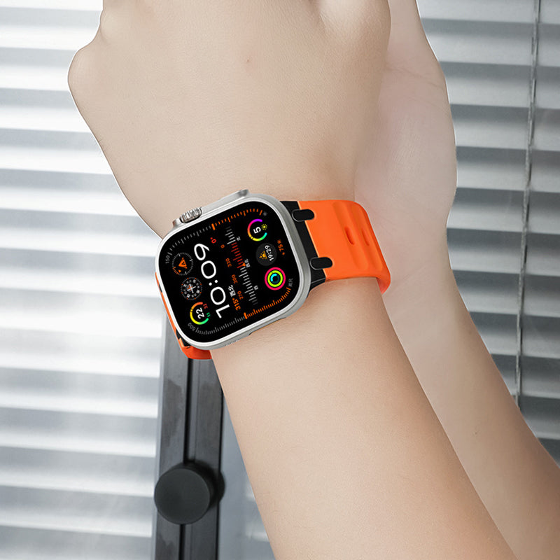 Metal Connector+Silicone Solid Color Strap For Apple Watch