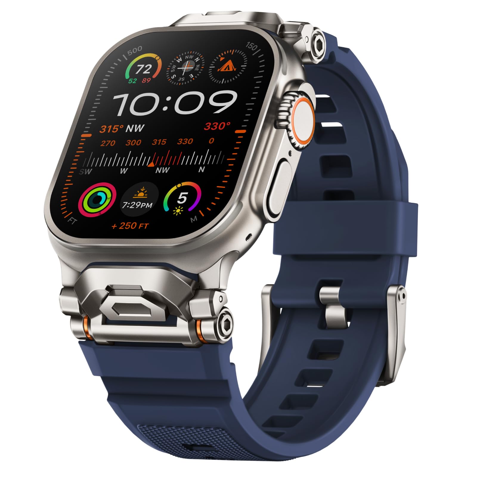 Black Stainless Steel Connector+Silicone Strap For Apple Watch