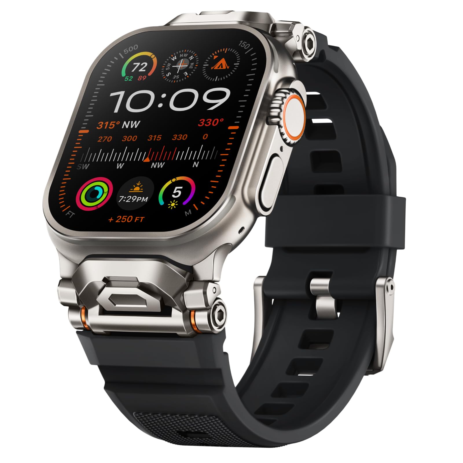 Black Stainless Steel Connector+Silicone Strap For Apple Watch