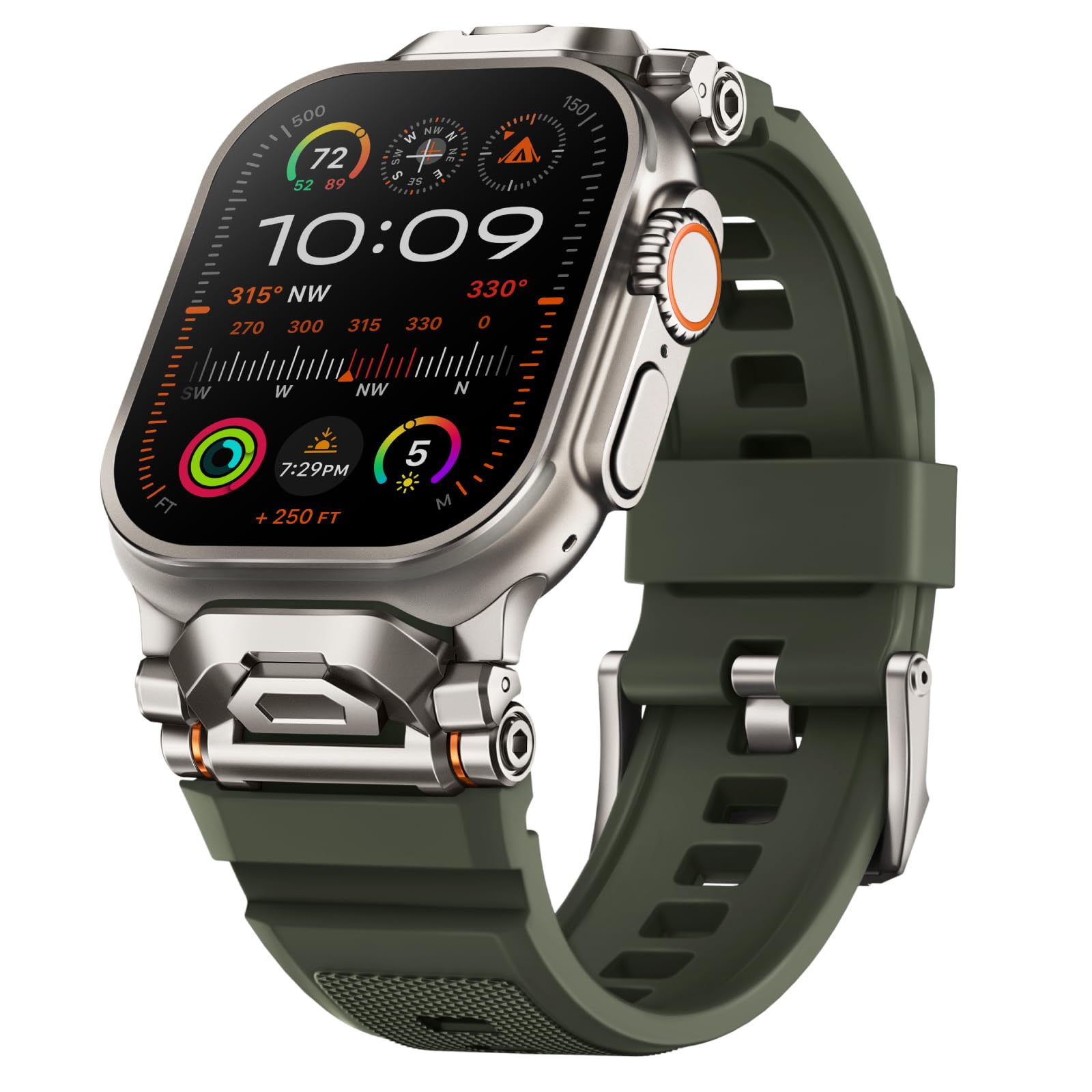 Black Stainless Steel Connector+Silicone Strap For Apple Watch